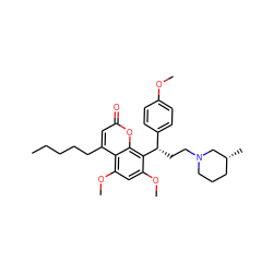 CCCCCc1cc(=O)oc2c([C@@H](CCN3CCC[C@@H](C)C3)c3ccc(OC)cc3)c(OC)cc(OC)c12 ZINC000013661251