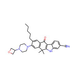 CCCCCc1cc2c(cc1N1CCN(C3COC3)CC1)C(C)(C)c1[nH]c3cc(C#N)ccc3c1C2=O ZINC000114802510