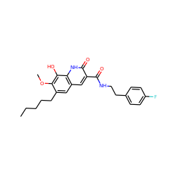 CCCCCc1cc2cc(C(=O)NCCc3ccc(F)cc3)c(=O)[nH]c2c(O)c1OC ZINC000072178574