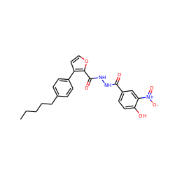 CCCCCc1ccc(-c2ccoc2C(=O)NNC(=O)c2ccc(O)c([N+](=O)[O-])c2)cc1 ZINC000145558489