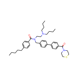 CCCCCc1ccc(C(=O)N(CCN(CCCC)CCCC)Cc2ccc(-c3ccc(C(=O)N4CCSCC4)cc3)cc2)cc1 ZINC000028604450