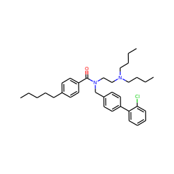 CCCCCc1ccc(C(=O)N(CCN(CCCC)CCCC)Cc2ccc(-c3ccccc3Cl)cc2)cc1 ZINC000038336999