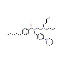 CCCCCc1ccc(C(=O)N(CCN(CCCC)CCCC)Cc2ccc(N3CCCCC3)cc2)cc1 ZINC000034802835