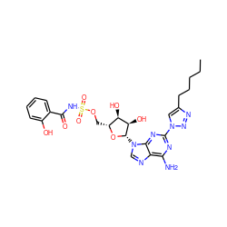 CCCCCc1cn(-c2nc(N)c3ncn([C@@H]4O[C@H](COS(=O)(=O)NC(=O)c5ccccc5O)[C@@H](O)[C@H]4O)c3n2)nn1 ZINC000042833976