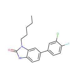 CCCCCn1c(=O)[nH]c2ccc(-c3ccc(F)c(Cl)c3)cc21 ZINC000028462202