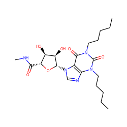 CCCCCn1c(=O)c2c(ncn2[C@@H]2O[C@H](C(=O)NC)[C@@H](O)[C@H]2O)n(CCCCC)c1=O ZINC000012405734