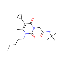 CCCCCn1c(C)c(C2CC2)c(=O)n(CC(=O)NC(C)(C)C)c1=O ZINC001772601305