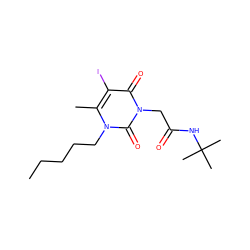 CCCCCn1c(C)c(I)c(=O)n(CC(=O)NC(C)(C)C)c1=O ZINC001772606739