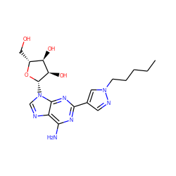 CCCCCn1cc(-c2nc(N)c3ncn([C@@H]4O[C@H](CO)[C@@H](O)[C@H]4O)c3n2)cn1 ZINC000013818966