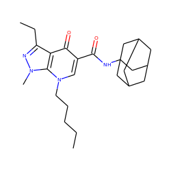 CCCCCn1cc(C(=O)NC23CC4CC(CC(C4)C2)C3)c(=O)c2c(CC)nn(C)c21 ZINC000095596514