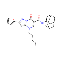 CCCCCn1cc(C(=O)NC23CC4CC(CC(C4)C2)C3)c(=O)n2nc(-c3ccco3)cc12 ZINC000096907165