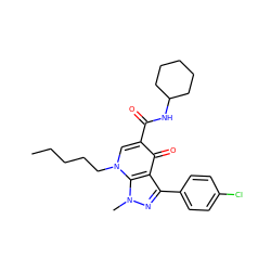 CCCCCn1cc(C(=O)NC2CCCCC2)c(=O)c2c(-c3ccc(Cl)cc3)nn(C)c21 ZINC000095597322