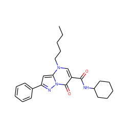 CCCCCn1cc(C(=O)NC2CCCCC2)c(=O)n2nc(-c3ccccc3)cc12 ZINC000096908221