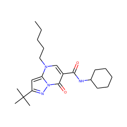 CCCCCn1cc(C(=O)NC2CCCCC2)c(=O)n2nc(C(C)(C)C)cc12 ZINC000096908246