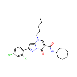 CCCCCn1cc(C(=O)NC2CCCCCC2)c(=O)n2nc(-c3ccc(Cl)cc3Cl)cc12 ZINC000096908236