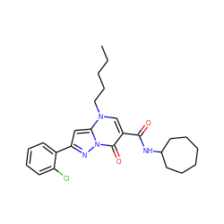 CCCCCn1cc(C(=O)NC2CCCCCC2)c(=O)n2nc(-c3ccccc3Cl)cc12 ZINC000096908230