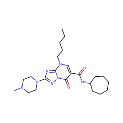 CCCCCn1cc(C(=O)NC2CCCCCC2)c(=O)n2nc(N3CCN(C)CC3)nc12 ZINC000653737460