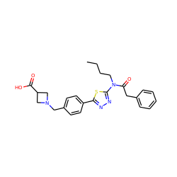 CCCCN(C(=O)Cc1ccccc1)c1nnc(-c2ccc(CN3CC(C(=O)O)C3)cc2)s1 ZINC000095560525