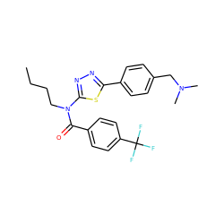 CCCCN(C(=O)c1ccc(C(F)(F)F)cc1)c1nnc(-c2ccc(CN(C)C)cc2)s1 ZINC000084604743