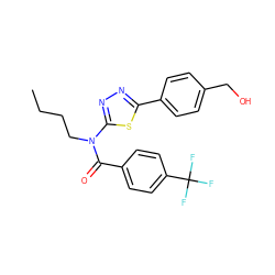 CCCCN(C(=O)c1ccc(C(F)(F)F)cc1)c1nnc(-c2ccc(CO)cc2)s1 ZINC000084633314