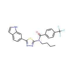 CCCCN(C(=O)c1ccc(C(F)(F)F)cc1)c1nnc(-c2ccc3cc[nH]c3c2)s1 ZINC000084618738