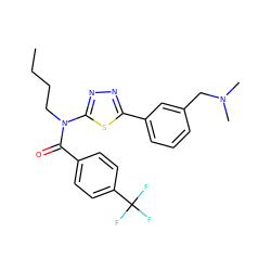 CCCCN(C(=O)c1ccc(C(F)(F)F)cc1)c1nnc(-c2cccc(CN(C)C)c2)s1 ZINC000084604740