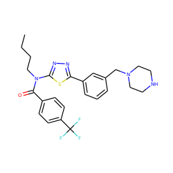 CCCCN(C(=O)c1ccc(C(F)(F)F)cc1)c1nnc(-c2cccc(CN3CCNCC3)c2)s1 ZINC000084633315