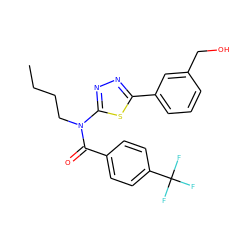 CCCCN(C(=O)c1ccc(C(F)(F)F)cc1)c1nnc(-c2cccc(CO)c2)s1 ZINC000084632594