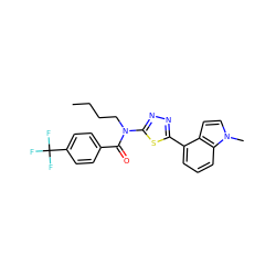 CCCCN(C(=O)c1ccc(C(F)(F)F)cc1)c1nnc(-c2cccc3c2ccn3C)s1 ZINC000084632101