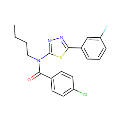 CCCCN(C(=O)c1ccc(Cl)cc1)c1nnc(-c2cccc(F)c2)s1 ZINC000084619645