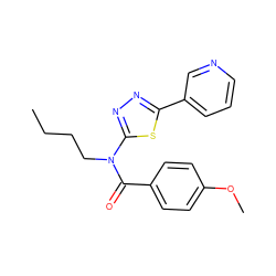 CCCCN(C(=O)c1ccc(OC)cc1)c1nnc(-c2cccnc2)s1 ZINC000084617565