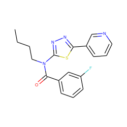 CCCCN(C(=O)c1cccc(F)c1)c1nnc(-c2cccnc2)s1 ZINC000013510124