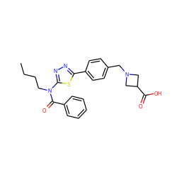 CCCCN(C(=O)c1ccccc1)c1nnc(-c2ccc(CN3CC(C(=O)O)C3)cc2)s1 ZINC000095558428