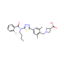 CCCCN(C(=O)c1ccccc1Cl)c1nnc(-c2cc(C)c(CN3CC(C(=O)O)C3)c(C)c2)s1 ZINC000068245892