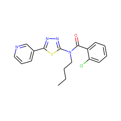 CCCCN(C(=O)c1ccccc1Cl)c1nnc(-c2cccnc2)s1 ZINC000084604304