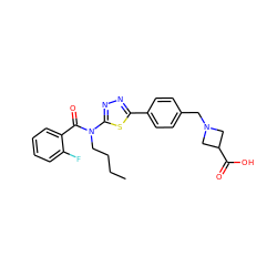 CCCCN(C(=O)c1ccccc1F)c1nnc(-c2ccc(CN3CC(C(=O)O)C3)cc2)s1 ZINC000068245890