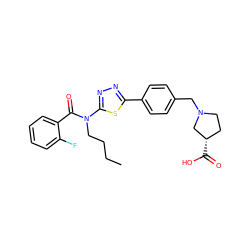 CCCCN(C(=O)c1ccccc1F)c1nnc(-c2ccc(CN3CC[C@H](C(=O)O)C3)cc2)s1 ZINC000095560303