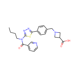 CCCCN(C(=O)c1cccnc1)c1nnc(-c2ccc(CN3CC(C(=O)O)C3)cc2)s1 ZINC000095561081