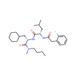 CCCCN(C)C(=O)[C@H](CC1CCCCC1)NC(=O)[C@H](CC(C)C)NC(=O)Cc1ccccc1F ZINC000029558103