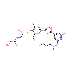 CCCCN(C)Cc1cc(-c2nc(-c3cc(C)c(OC[C@@H](O)CNC(=O)CO)c(CC)c3)no2)cc(C)n1 ZINC000653857019