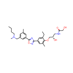 CCCCN(C)Cc1cc(C)cc(-c2nc(-c3cc(C)c(OC[C@@H](O)CNC(=O)CO)c(CC)c3)no2)c1 ZINC000043207551