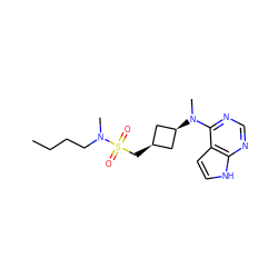 CCCCN(C)S(=O)(=O)C[C@H]1C[C@@H](N(C)c2ncnc3[nH]ccc23)C1 ZINC001772643018