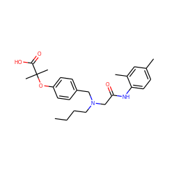 CCCCN(CC(=O)Nc1ccc(C)cc1C)Cc1ccc(OC(C)(C)C(=O)O)cc1 ZINC000049054833