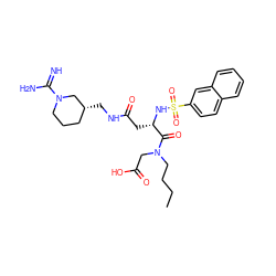 CCCCN(CC(=O)O)C(=O)[C@H](CC(=O)NC[C@@H]1CCCN(C(=N)N)C1)NS(=O)(=O)c1ccc2ccccc2c1 ZINC000027307392