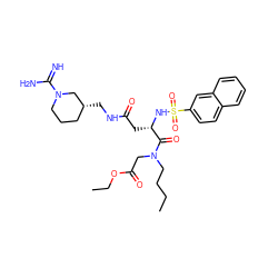 CCCCN(CC(=O)OCC)C(=O)[C@H](CC(=O)NC[C@@H]1CCCN(C(=N)N)C1)NS(=O)(=O)c1ccc2ccccc2c1 ZINC000027311466