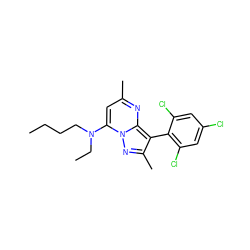 CCCCN(CC)c1cc(C)nc2c(-c3c(Cl)cc(Cl)cc3Cl)c(C)nn12 ZINC000026176613