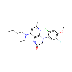 CCCCN(CC)c1cc(C)nc2c1NC(=O)CN2c1cc(F)c(OC)cc1Cl ZINC000013584785