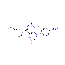 CCCCN(CC)c1nc(C)nc2c1NC(=O)CN2c1ccc(C#N)cc1C ZINC000014975080