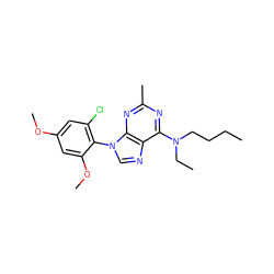 CCCCN(CC)c1nc(C)nc2c1ncn2-c1c(Cl)cc(OC)cc1OC ZINC000013795031