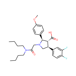 CCCCN(CCCC)C(=O)CN1C[C@H](c2ccc(F)c(F)c2)[C@@H](C(=O)O)[C@@H]1c1ccc(OC)cc1 ZINC000013760924